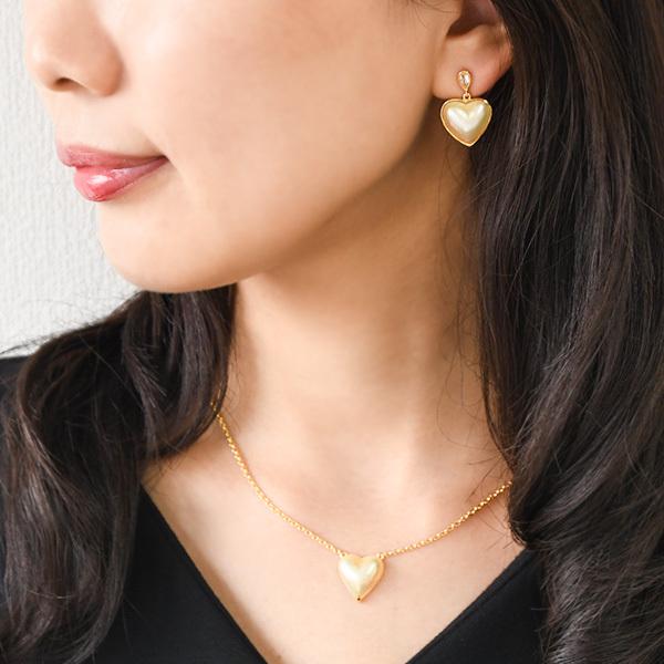 14mm ゴールド マベ真珠 ホワイトトパーズ ハート ピアス 華やかな