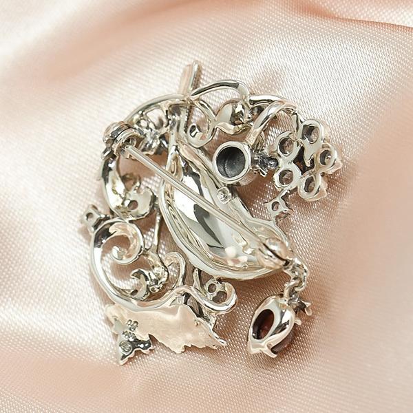 ヴィンテージ シルバー製 ブローチ 宝石 ガーネット アールデコ