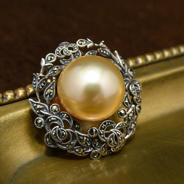 特大 16mm ゴールド 白蝶真珠 ブローチペンダント 碌山とルコリエの