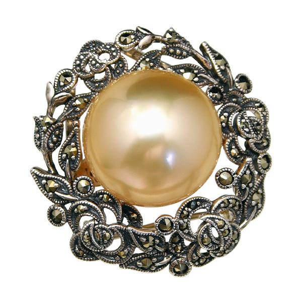 特大 16mm ゴールド 白蝶真珠 ブローチペンダント 碌山とルコリエの