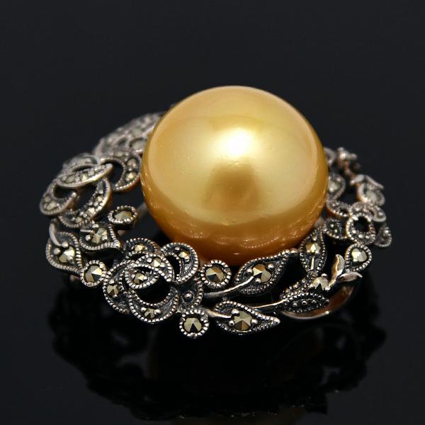 特大 16mm ゴールド 白蝶真珠 ブローチペンダント 碌山とルコリエの