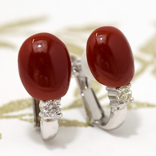 血赤珊瑚 ダイヤモンド ピアス/イヤリング K18 K14 WG 深い極上カラー