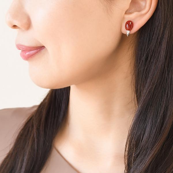 珊瑚ダイヤリング イヤリングセット 珊瑚 マグネットピアス 天然石 マグネットイヤリング ワンポイント