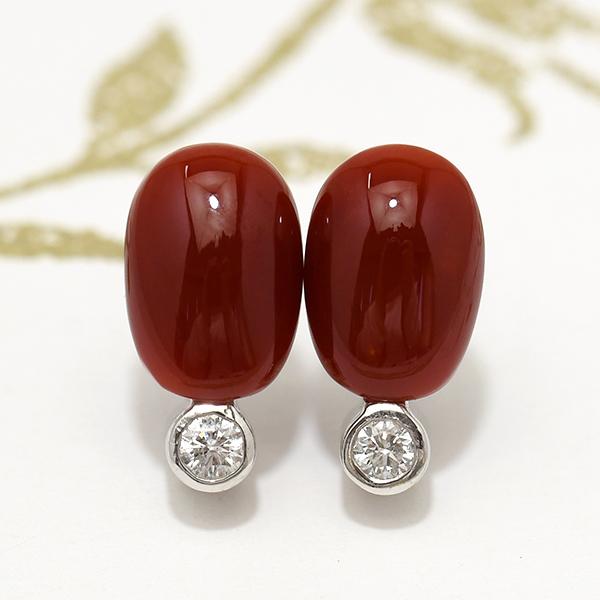 血赤珊瑚 ダイヤモンド ピアス/イヤリング K18 K14 WG 深い極上カラー