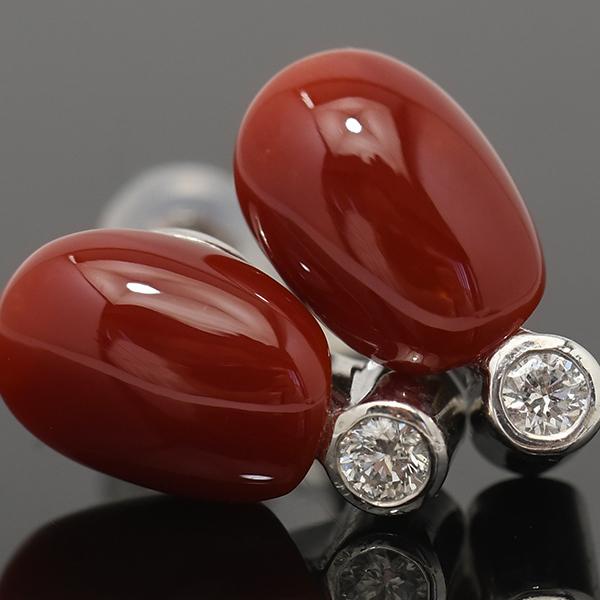 血赤珊瑚 ダイヤモンド ピアス/イヤリング K18 K14 WG 深い極上カラー