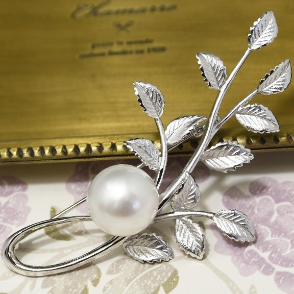 15mm 白蝶真珠 ボタニカル ブローチ　品よく華やかなワンポイントアイテム 南洋真珠