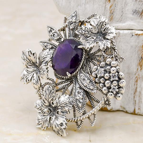 特別オーダー版 碌山 ウィリアムモリス ぶどう アメジスト ブローチ