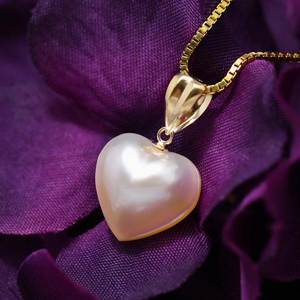 激安/新作 日本産 ハート マベ真珠 K18YG ペンダントトップ 品よく輝く