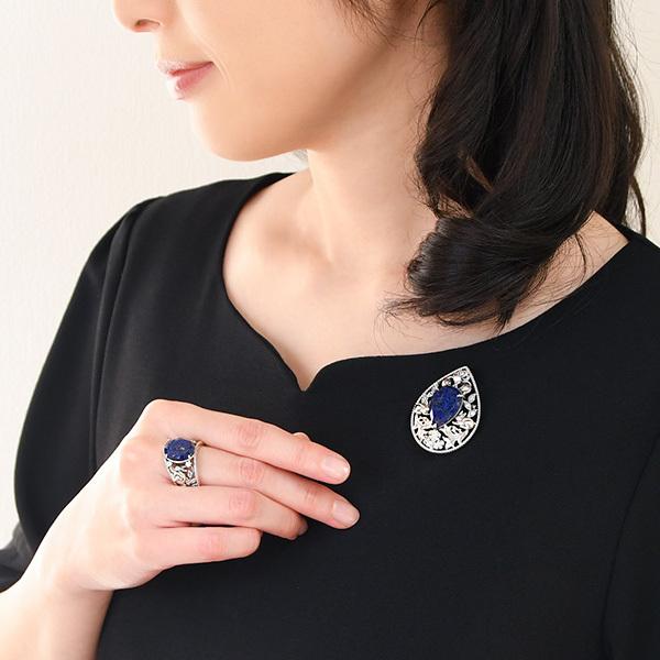 碌山 ウィリアムモリス 兄弟うさぎ ラピスラズリ ブローチペンダント