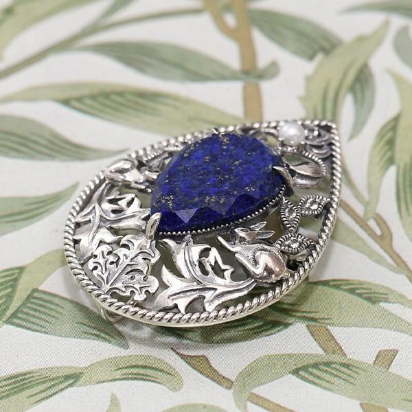 碌山 ウィリアムモリス 兄弟うさぎ ラピスラズリ ブローチペンダント