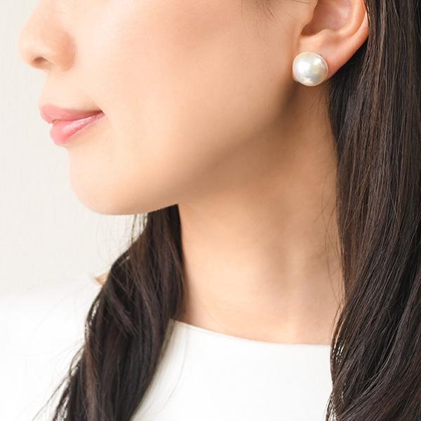 奄美産 15mm ホワイト マベ真珠 鑑別書付き ピアス イヤリング 奄美産 15mm ホワイト マベ真珠 鑑別書付き ピアス イヤリング