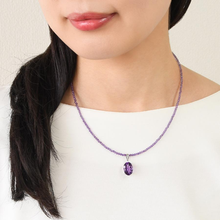 アメジスト ペンダント ネックレス コンビ　キラキラの美しいパープル トップ取り外し可の画像