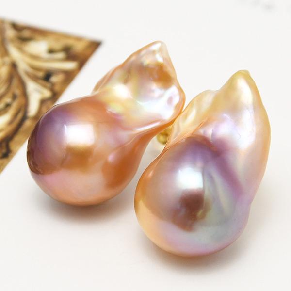 バイカラー バロック パール 14-18mm 淡水真珠 スタッド ピアス