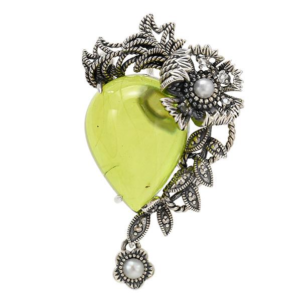 碌山 ウィリアムモリス コンプトン ドロップ 琥珀 ブローチペンダント