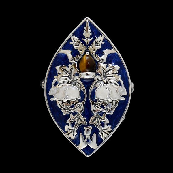 碌山 ウィリアムモリス 兄弟うさぎ タイガーアイ ブローチペンダント　ウイリアム モリスの公式ジュエリー William Morris 405C0006-TY-2の画像