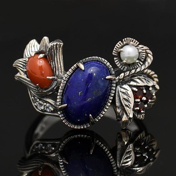 碌山 ウィリアムモリス メドウェイ ラピスラズリ 珊瑚 リング