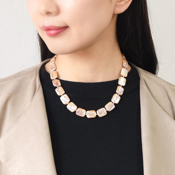 ナチュラルカラー レクタングル パール 14mm 淡水真珠 ネックレス 