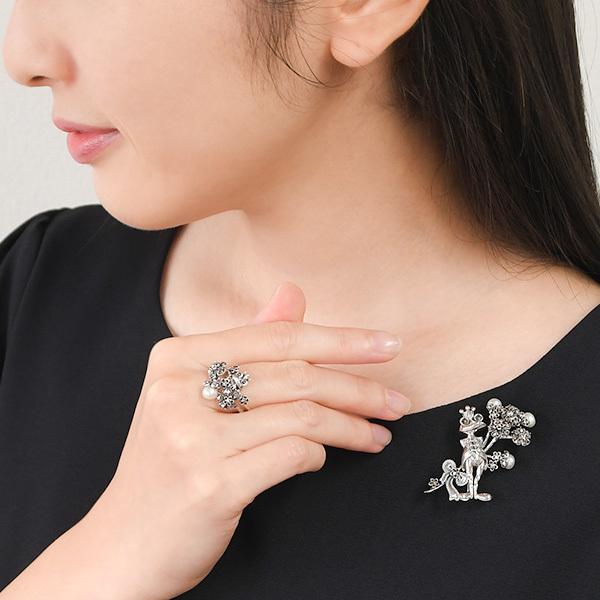 碌山 カエルとお花 リング 2本セット　重ね付けが楽しい♪ シックなパールとマルカジット RP 204R1021の画像