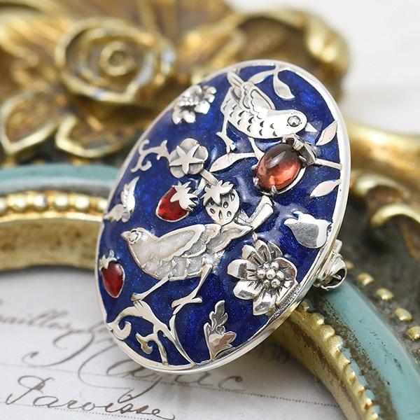 碌山 ウィリアムモリス いちご泥棒 ガーネット ブローチ