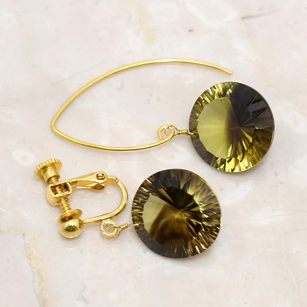 高品質スコロライトコンケーブカット＆宝石質アメジストのピアスチャーム他14kgf 2月誕生石のアクセサリー K18YG アメジスト 2月の誕生石 ピアス 18金