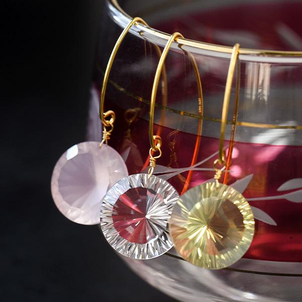 ラウンド コンケイブカット 20ct 天然石 ピアス イヤリング カラー