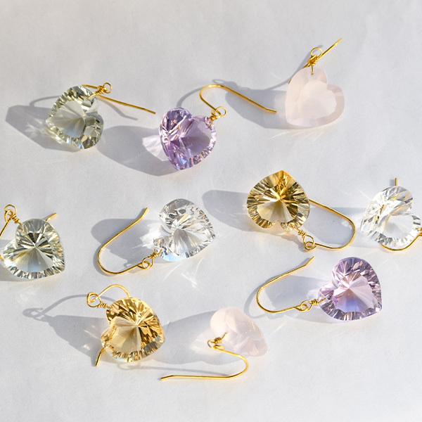 ハート コンケイブカット 天然石 ピアス イヤリング 大粒カラー 