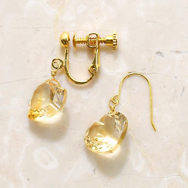 ハート コンケイブカット 天然石 ピアス イヤリング 大粒カラー