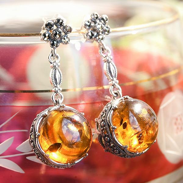 碌山×ルコリエ 限定オリジナル コニャックアンバー ピアス イヤリング