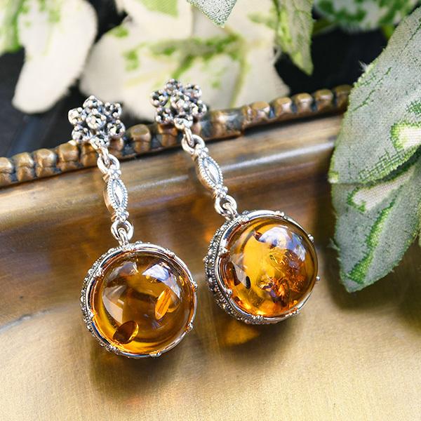 碌山×ルコリエ 限定オリジナル コニャックアンバー ピアス イヤリング