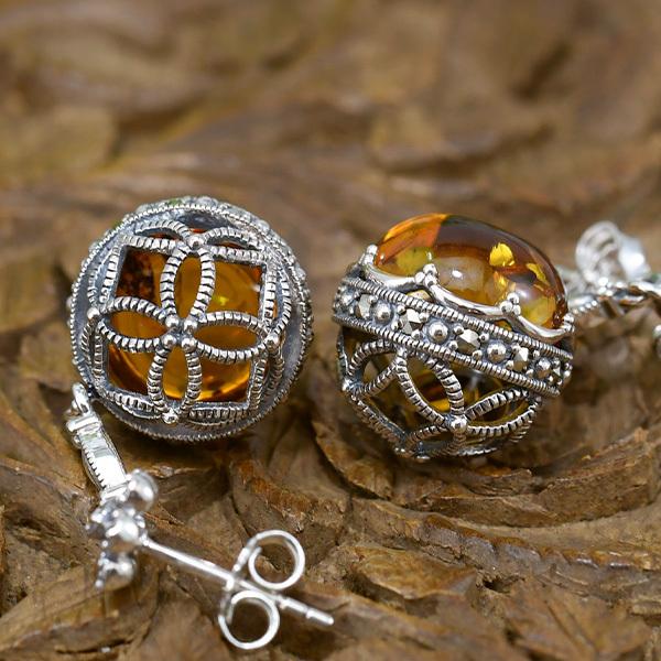 碌山×ルコリエ 限定オリジナル コニャックアンバー ピアス イヤリング