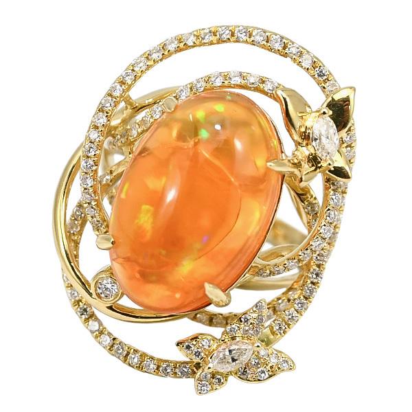 6.36ct ファイアオパール ダイヤモンド K18YG リング 12号 遊色 6.36ct ファイアオパール ダイヤモンド K18YG リング 12号 遊色
