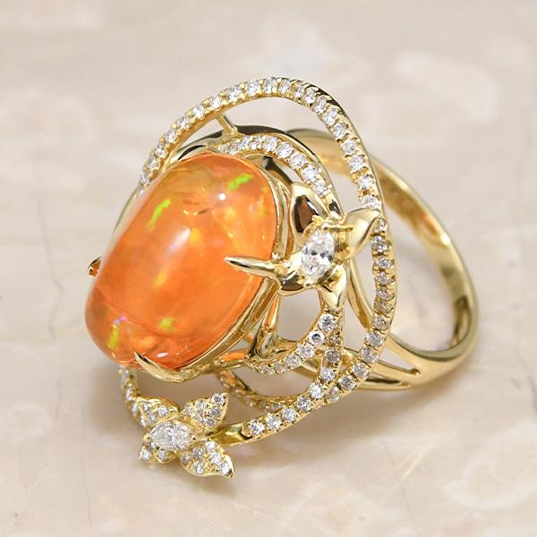 6.36ct ファイアオパール ダイヤモンド K18YG リング 12号 遊色 6.36ct ファイアオパール ダイヤモンド K18YG リング 12号 遊色