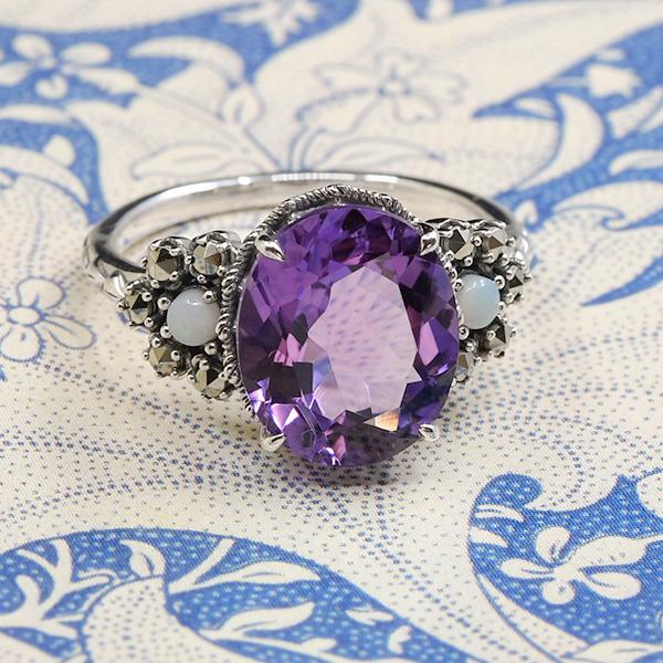 碌山 アメジスト オパール リング エレガントなアンティークデザイン