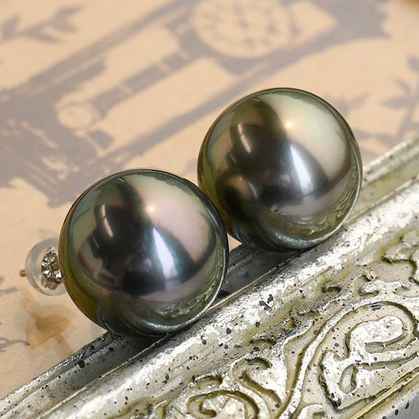 特大 14mm 黒蝶真珠 ピアス/イヤリング 鑑別書付 存在感放つ圧倒的