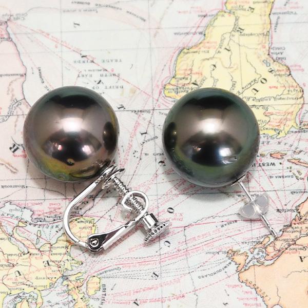 特大 14mm 黒蝶真珠 ピアス/イヤリング 鑑別書付 存在感放つ圧倒的
