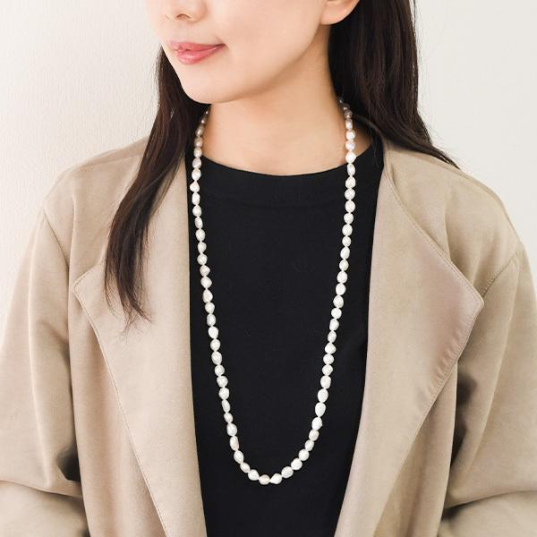 現品限り】 100cm バロックパール ロングネックレス オールノット てり  