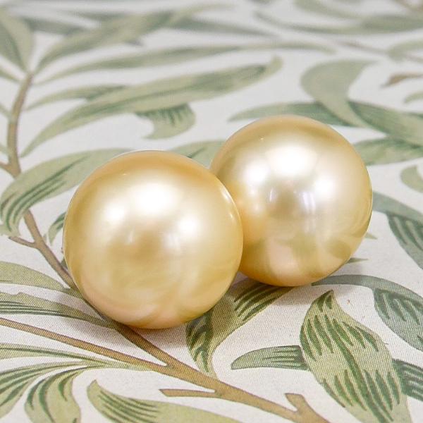 15mm シャンパンゴールド 白蝶真珠 ピアス イヤリング 鑑別書付き
