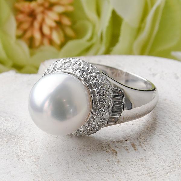11mm 白蝶真珠 ダイヤモンド 1.34ct Pt900 リング 14号 母の日