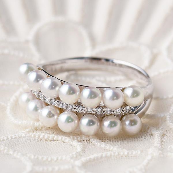 ベビーパール ダイヤモンド K18WG リング 12号 希少な上質アコヤベビー