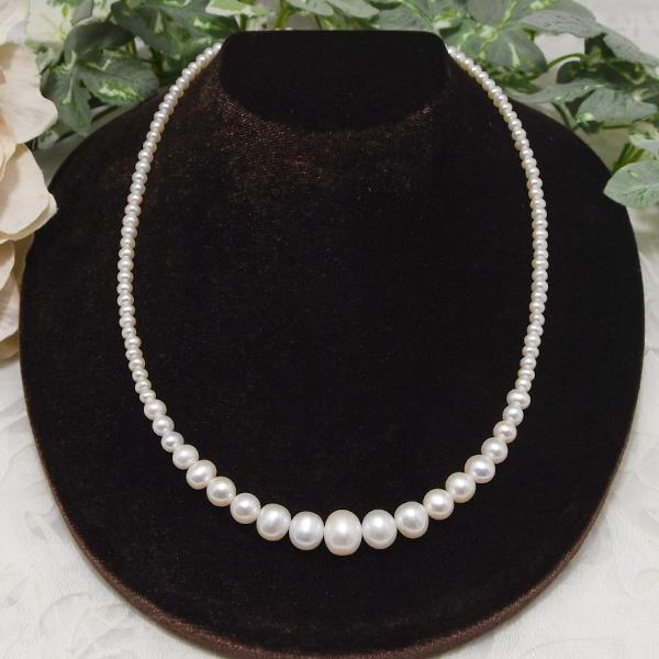 8mm ホワイト 淡水真珠 グラデーション ネックレス 可憐なパール