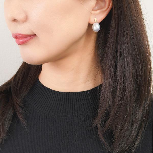 12mm 白蝶真珠 ピアス 鑑別書付き K18 WG YG パヴェピアス : 10003097  