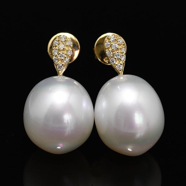 k18yg18金イエローゴールドシルバーグレー系黒蝶真珠ピアス12.4mm鑑別