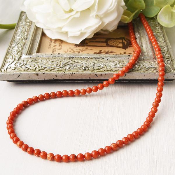 地中海 赤珊瑚 4mm 丸玉 ネックレス ピリッと効く情熱の赤 胡渡サンゴ