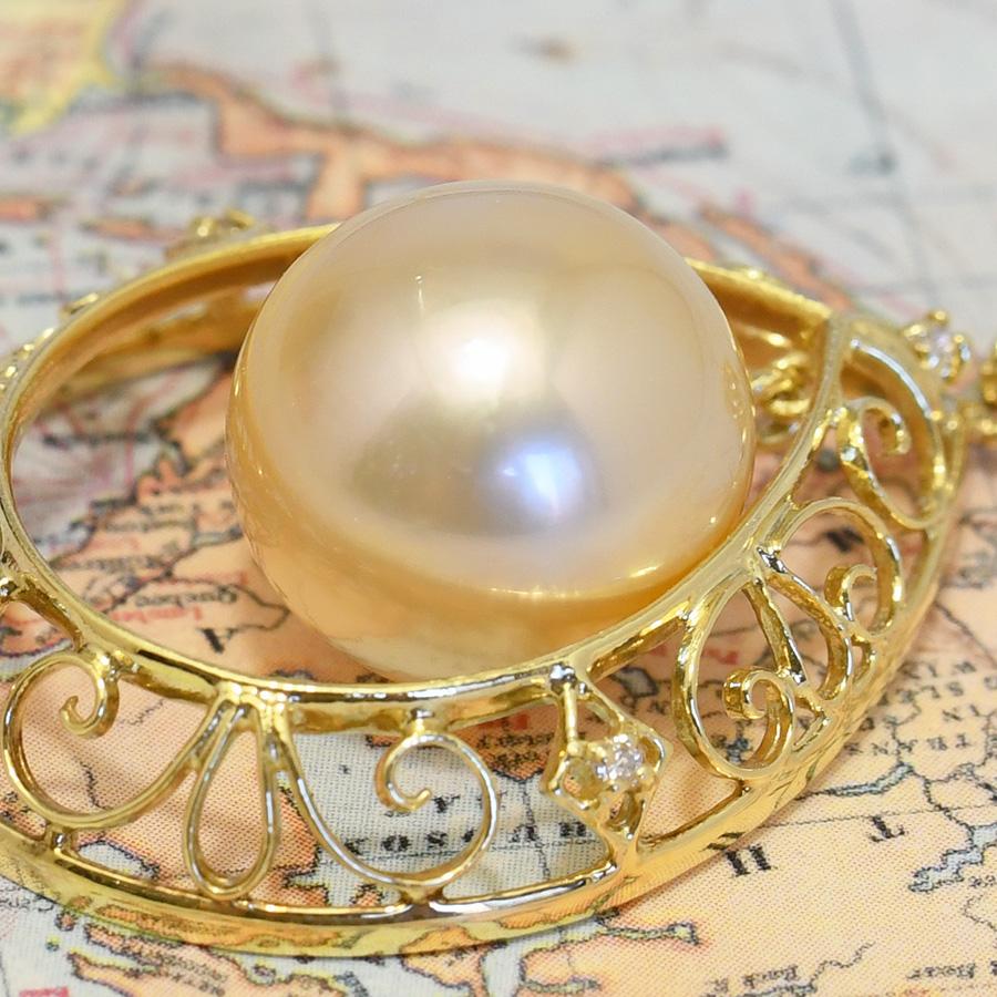 K18YG ナチュラルシャンパンゴールド 白蝶真珠 ペンダントトップ P