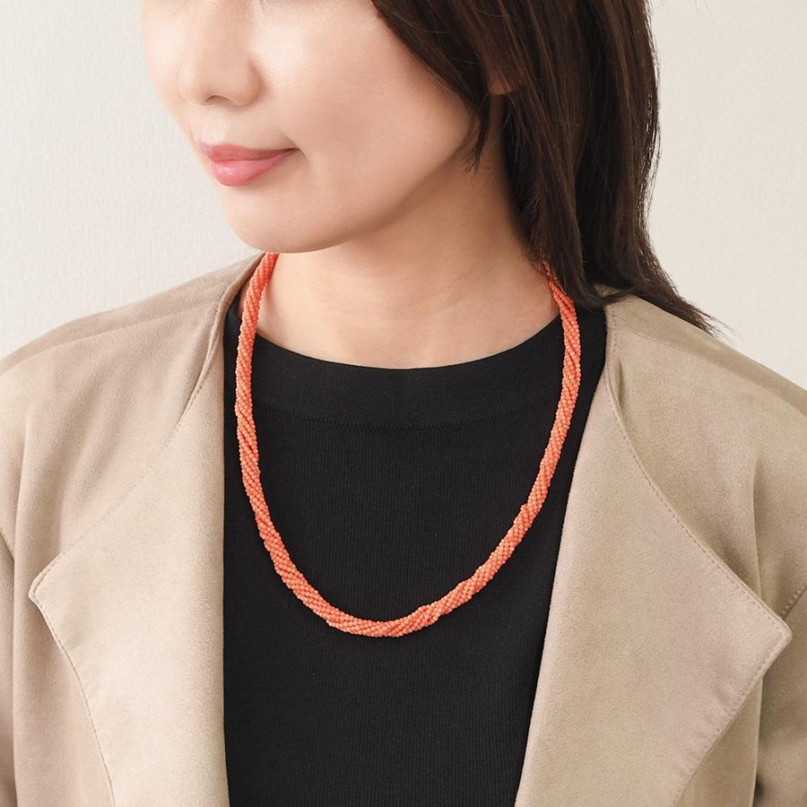 ピンク 深海珊瑚 7連 ロングネックレスの画像