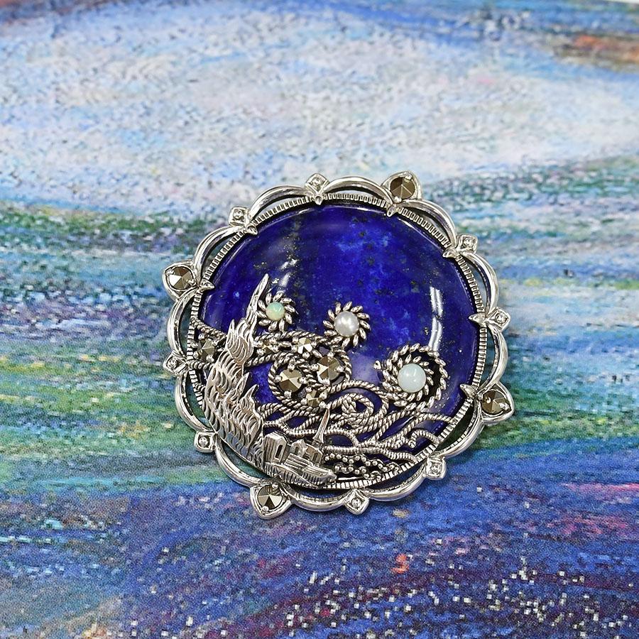 碌山 ラピスラズリ ゴッホ 星月夜 ブローチペンダント 403C0201-TY