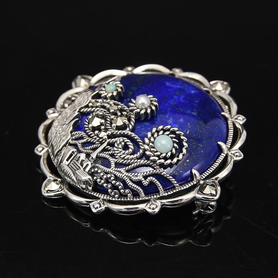 碌山 ラピスラズリ ゴッホ 星月夜 ブローチペンダント 403C0201-TY