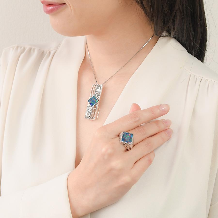 碌山 モザイクオパール モネ睡蓮ブローチペンダント RP 202C0837-TYの画像