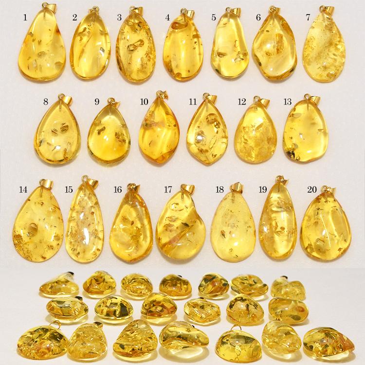 大粒　琥珀　ペンダントトップ　3点まとめ売り　K14 K18 ダイヤモンド K18ペンダントトップ(ピンクゴールド/4月誕生石