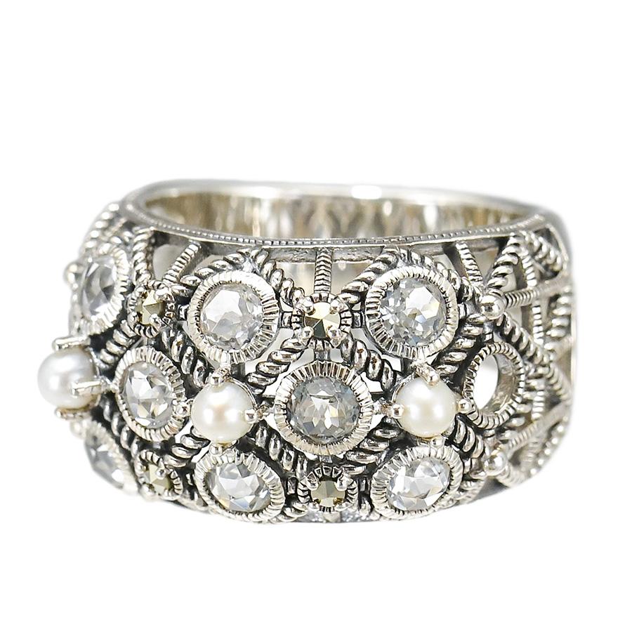 碌山 淡水真珠 ホワイトトパーズ リング フェミニンなマトラッセ